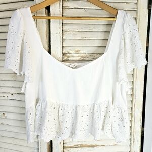 American Eagle Eyelet Trim Sweetheart Neck Crop Top Large